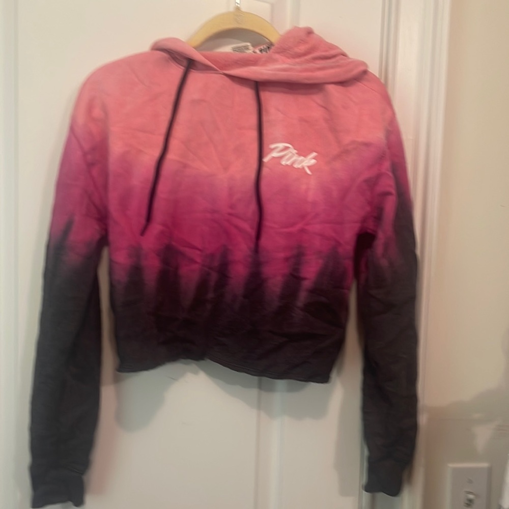 Victoria’s Secret PIN,K pink, tie-dye, ombre, cropped pullover hoodie, size XS
